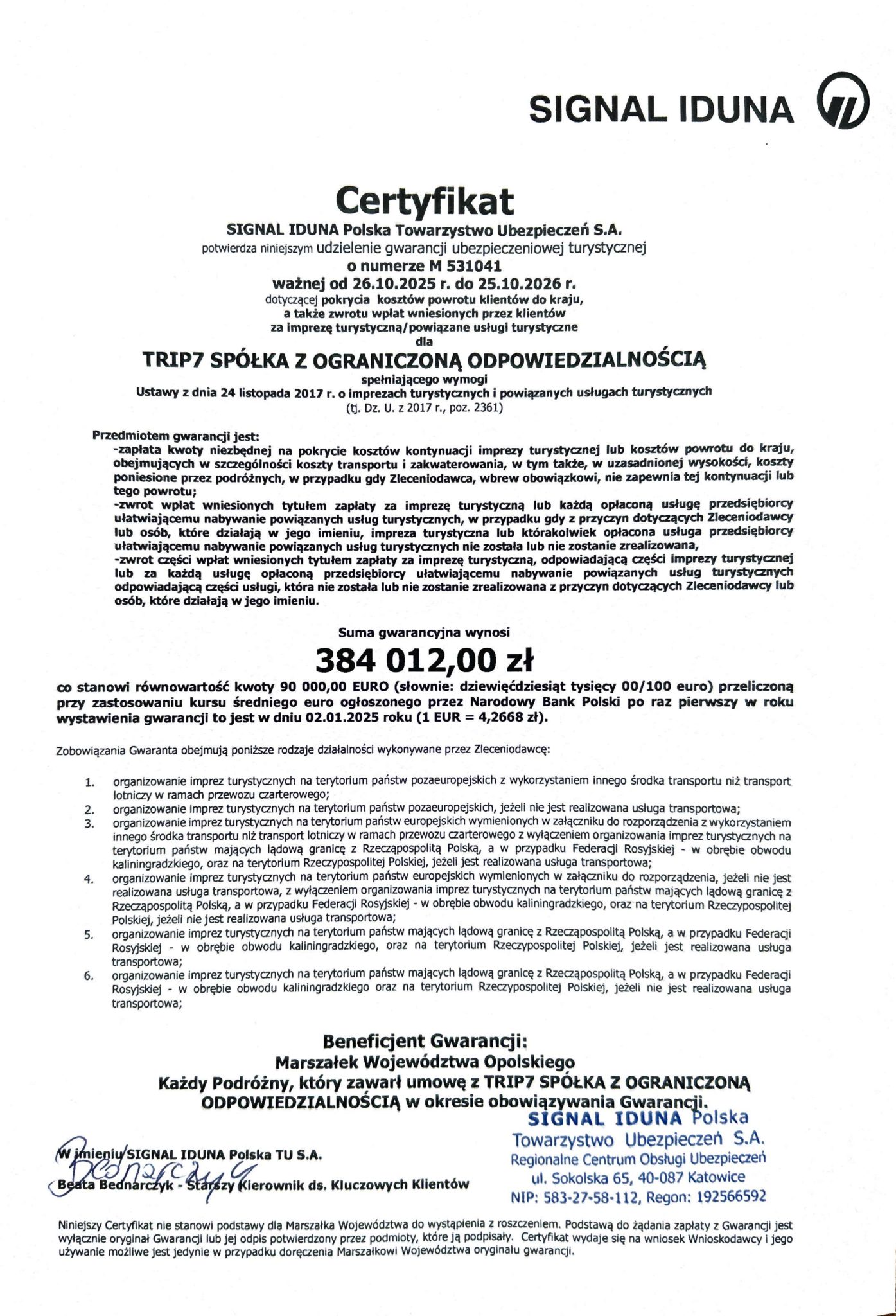 Certyfikat Signal Iduna 2025/2026